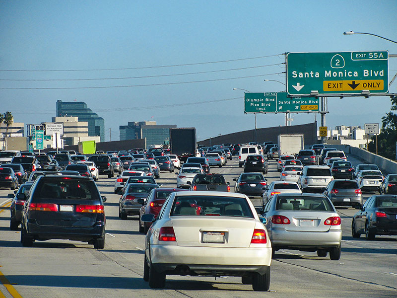 Freeway traffic in downtown Los Angeles, California